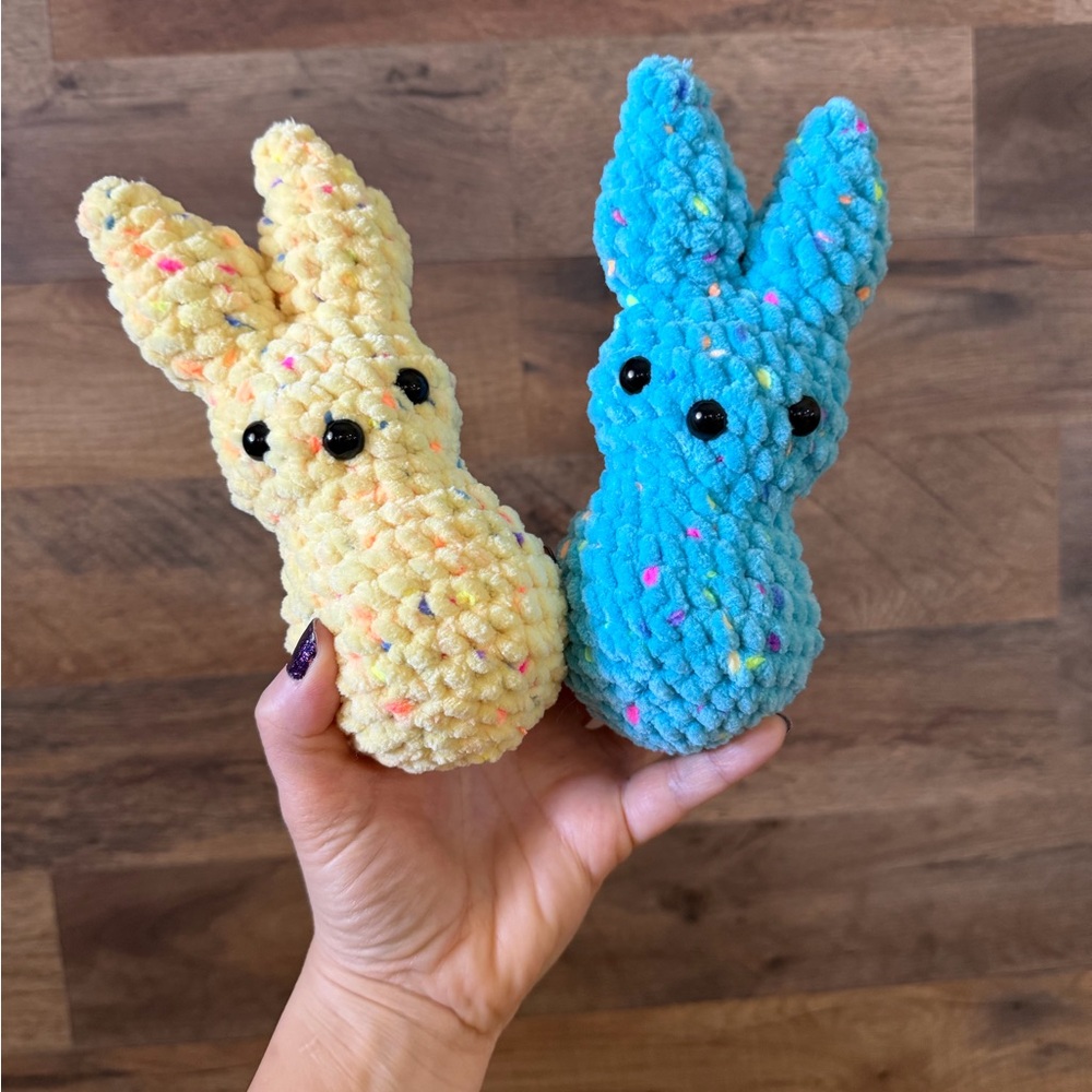Handmade crochet peeps bunnies in Yellow & Blue